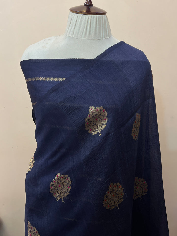 Navy Pure Tussar Silk Handloom Banarasi Saree