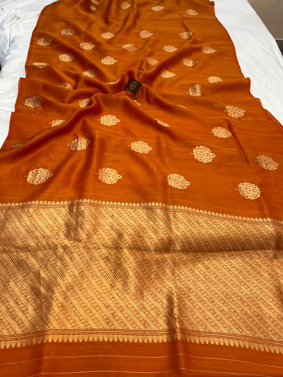 Orange Pure Tussar Silk Handloom Banarasi Saree