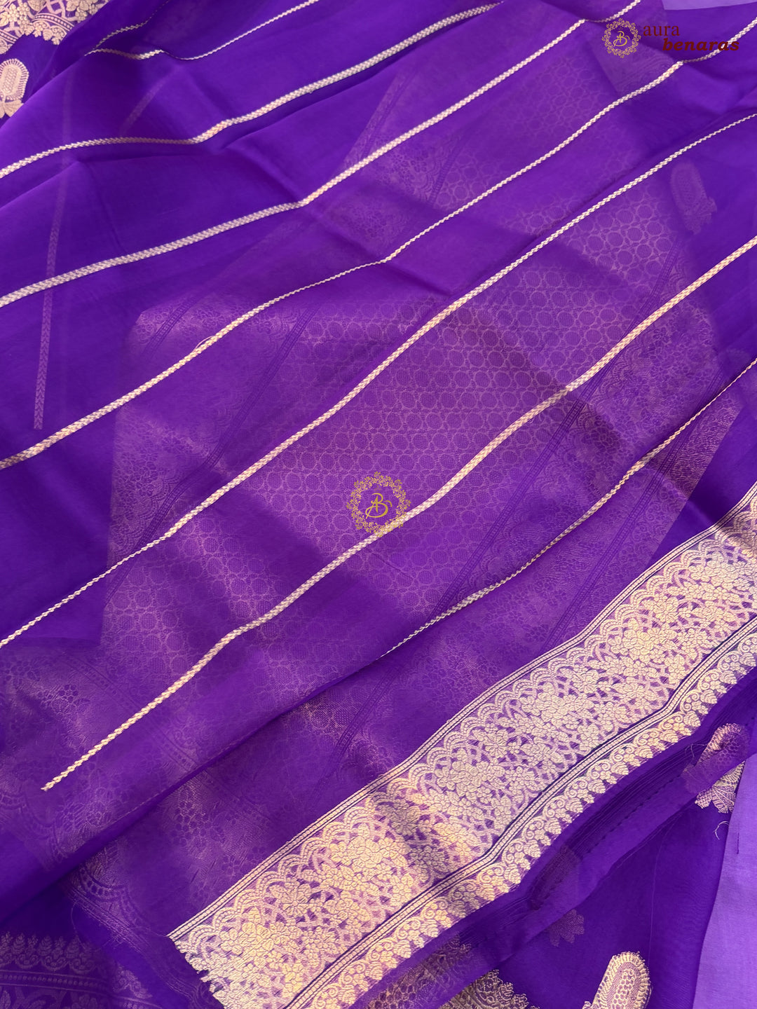 Purple Pure Kora Silk Banarasi Saree AuraBenaras
