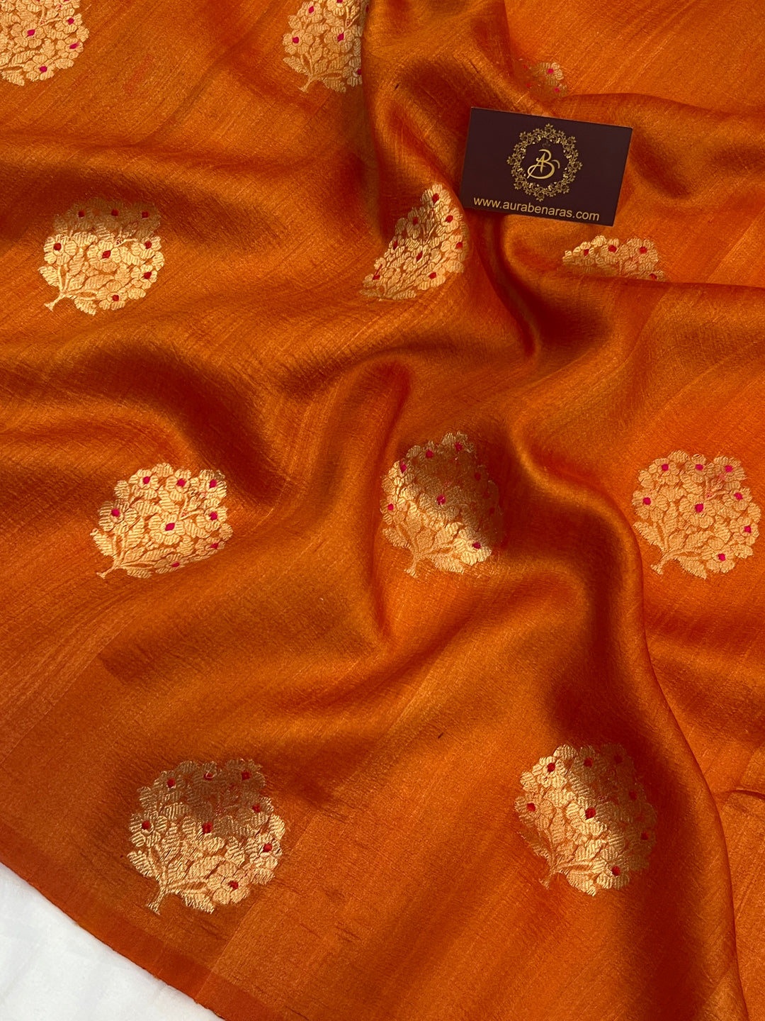 Orange Pure Tussar Silk Handloom Banarasi Saree