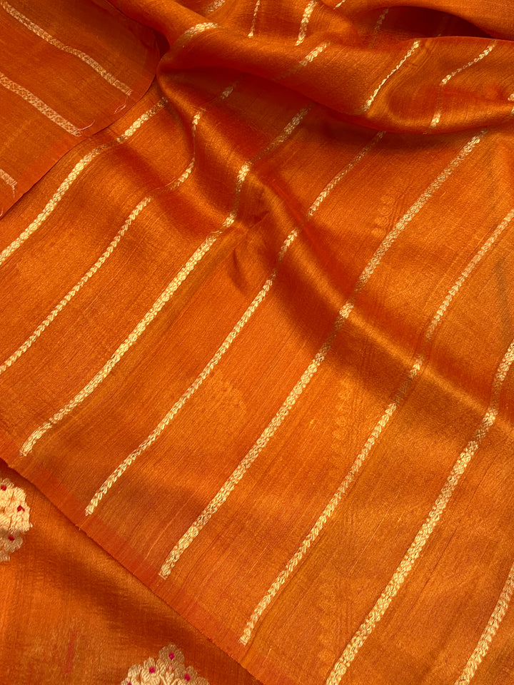 Orange Pure Tussar Silk Handloom Banarasi Saree