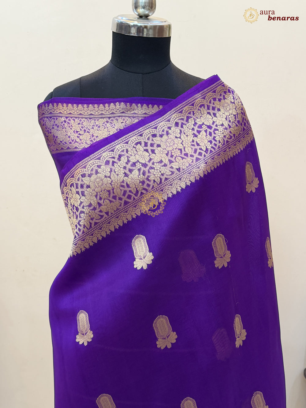 Purple Pure Kora Silk Banarasi Saree AuraBenaras