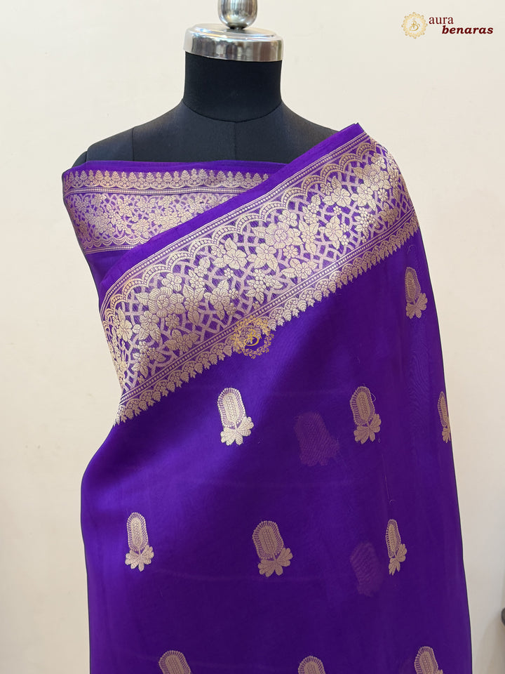Purple Pure Kora Silk Banarasi Saree AuraBenaras