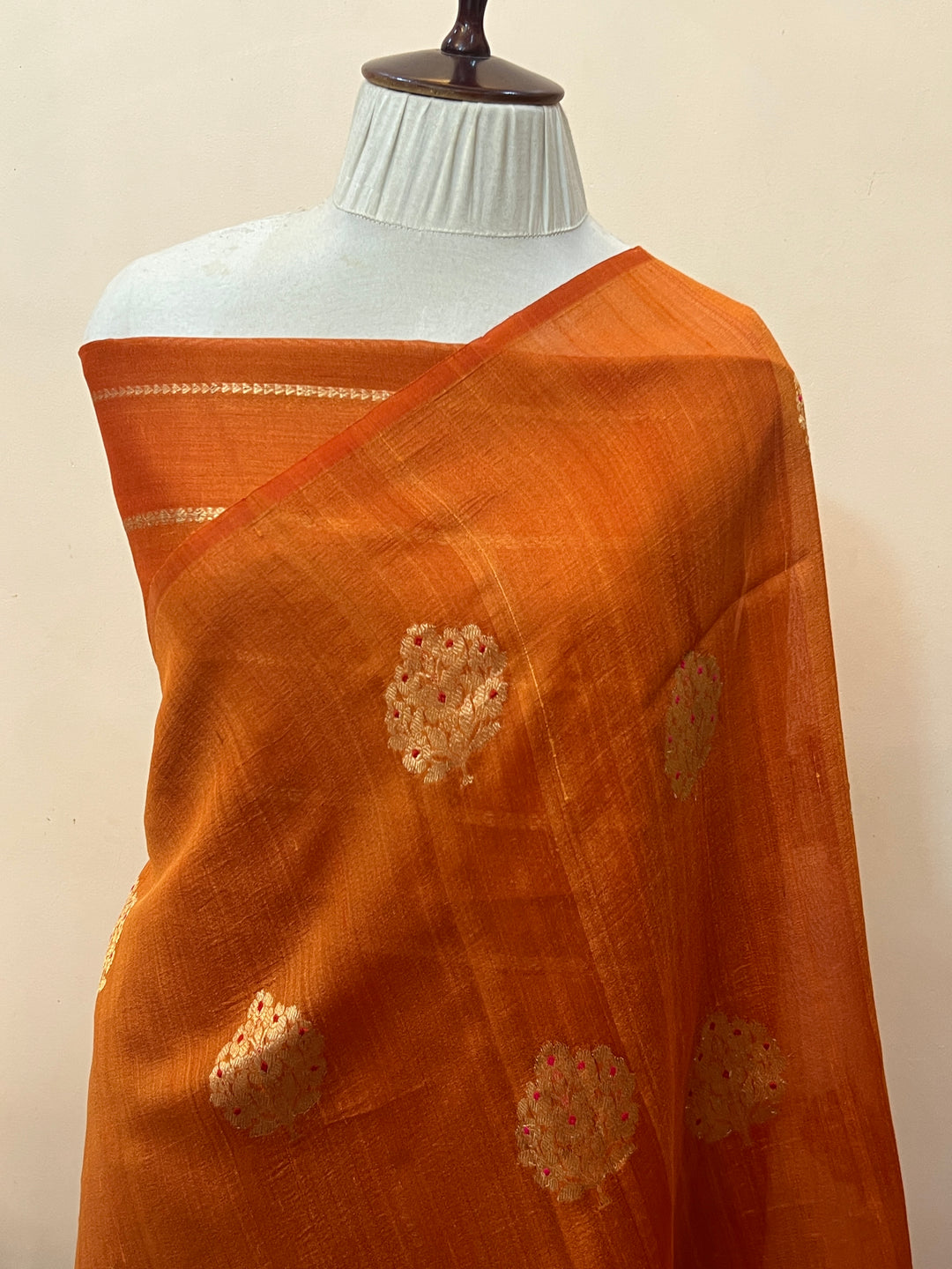 Orange Pure Tussar Silk Handloom Banarasi Saree