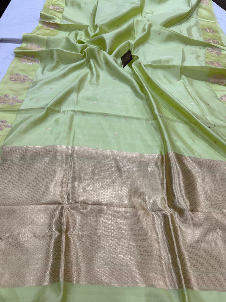 Pastel Pista Green Pure Banarasi Handloom Silk Saree - Aura Benaras