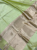 Pastel Pista Green Pure Banarasi Handloom Silk Saree - Aura Benaras