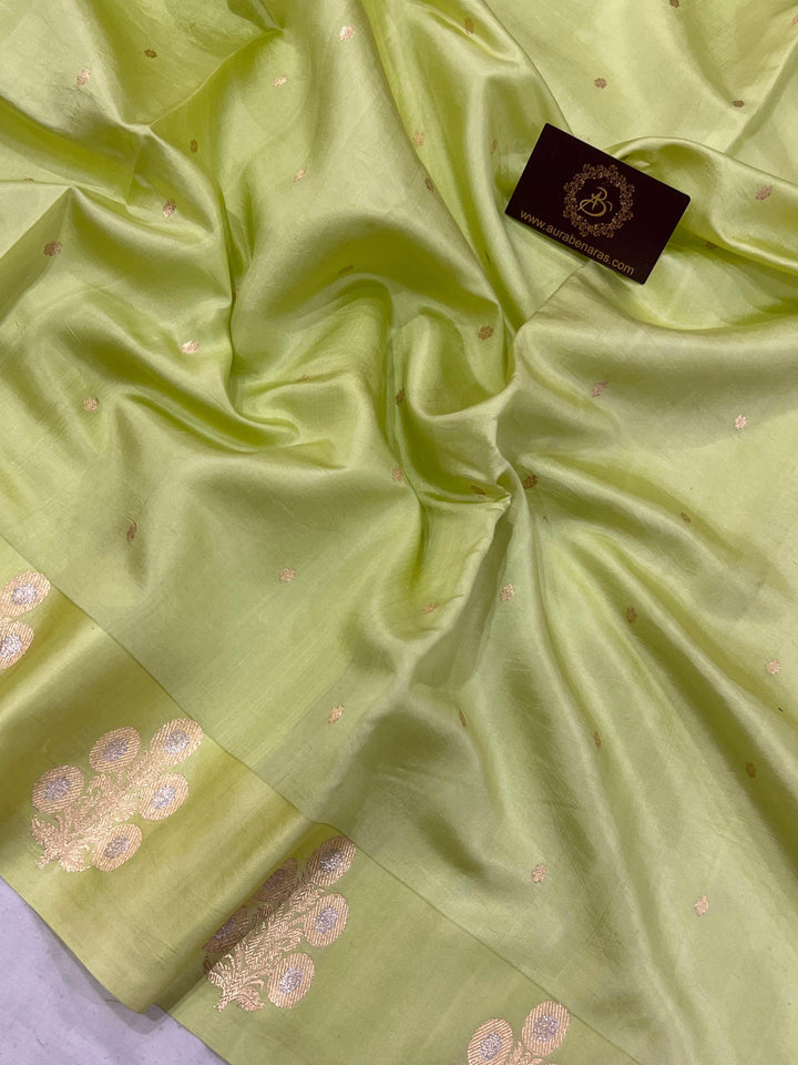 Pastel Pista Green Pure Banarasi Handloom Silk Saree - Aura Benaras