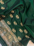 Bottle Green Pure Banarasi Handloom Katan Silk Saree - Aura Benaras