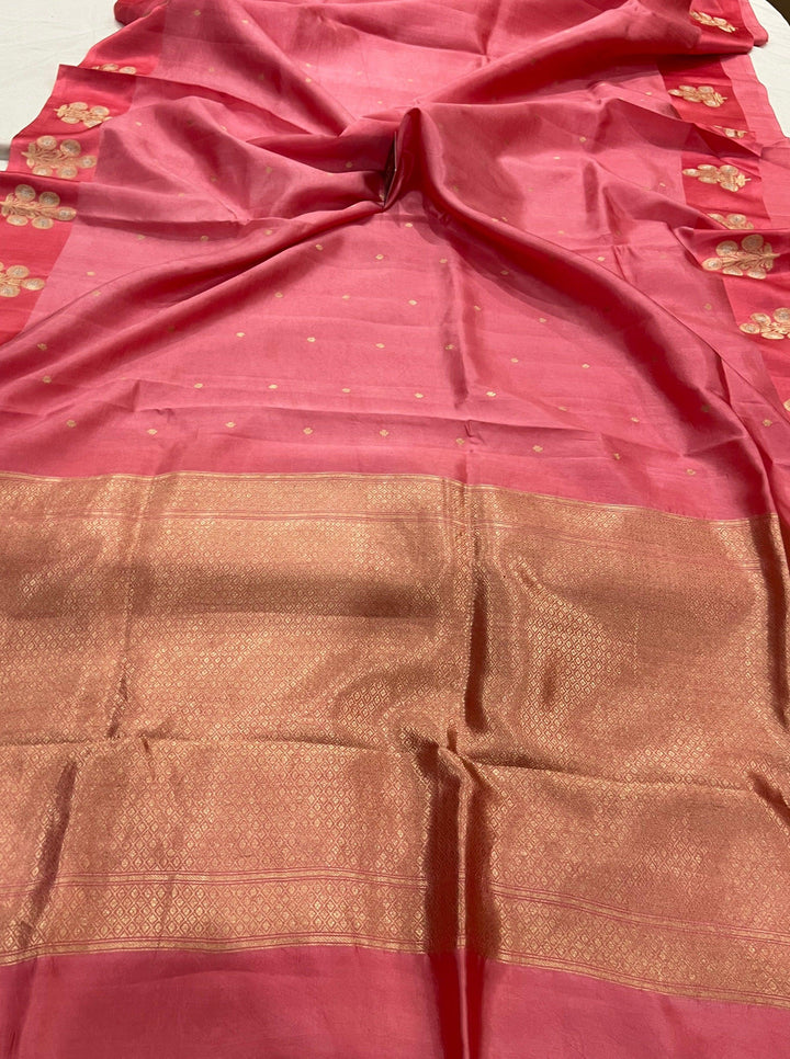 Pink Pure Banarasi Handloom Silk Saree - Aura Benaras