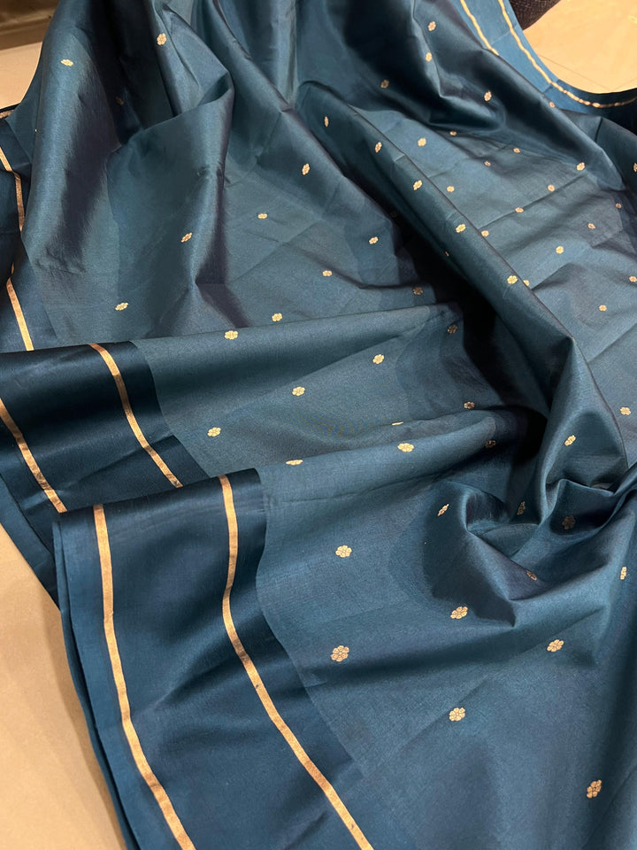 Teal Pure Banarasi Handloom Silk Saree - Aura Benaras