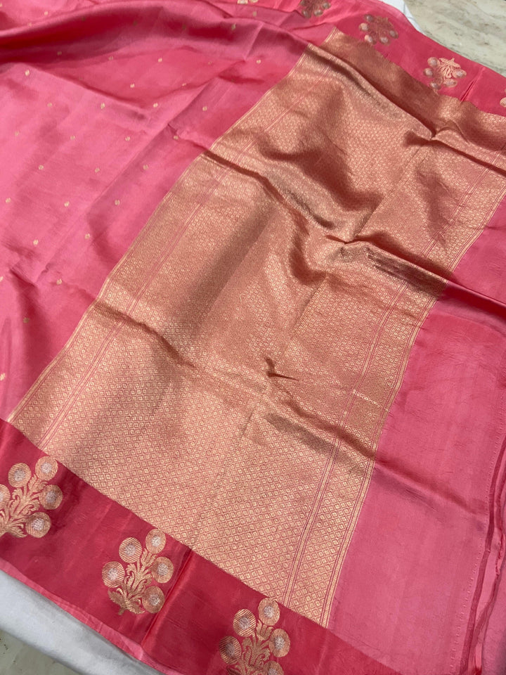 Pink Pure Banarasi Handloom Silk Saree - Aura Benaras