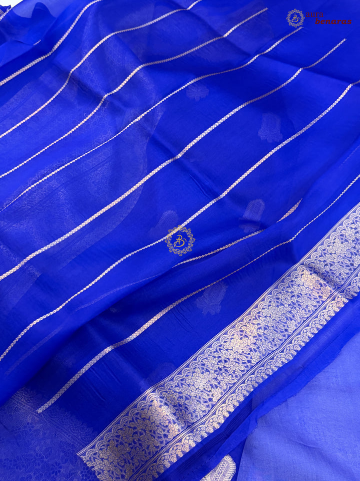 Royal Blue Pure Kora Silk Banarasi Saree AuraBenaras