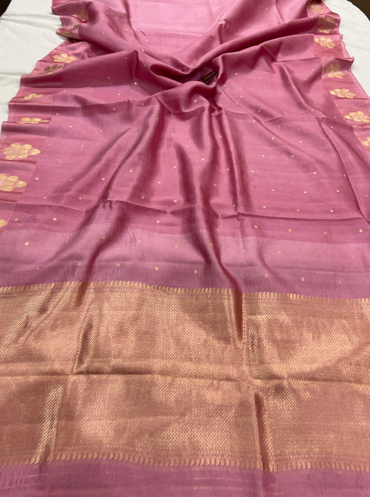 Pastel Pink Pure Banarasi Handloom Silk Saree - Aura Benaras