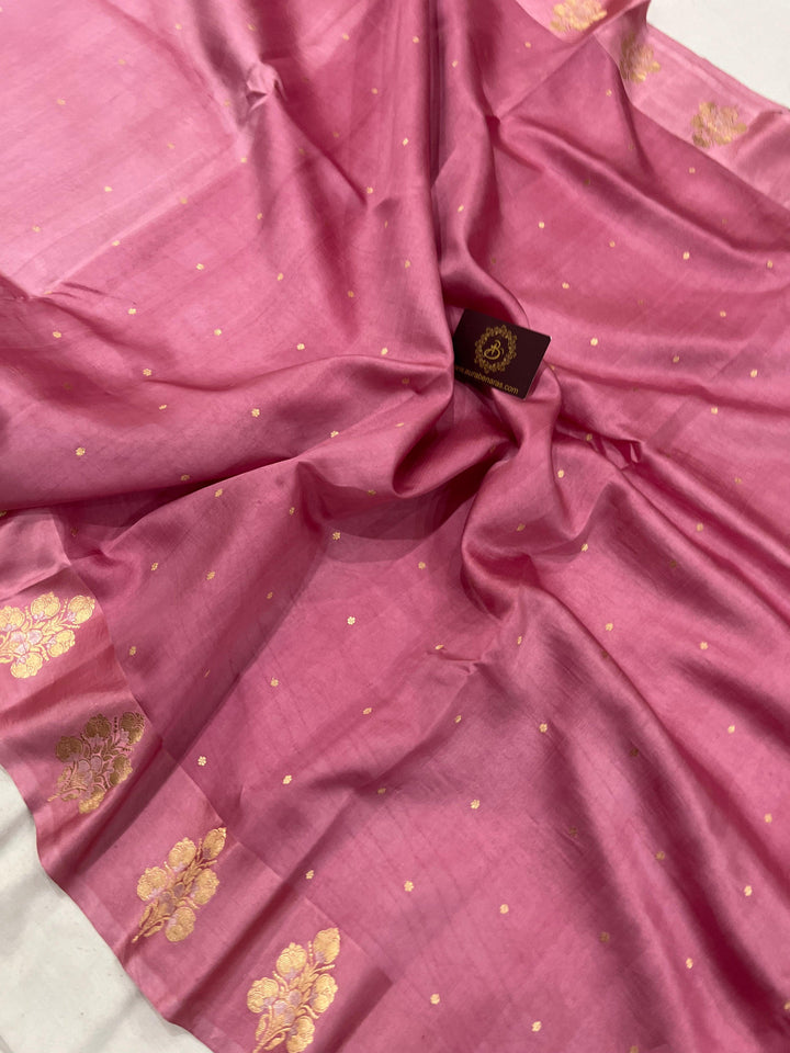 Pastel Pink Pure Banarasi Handloom Silk Saree - Aura Benaras