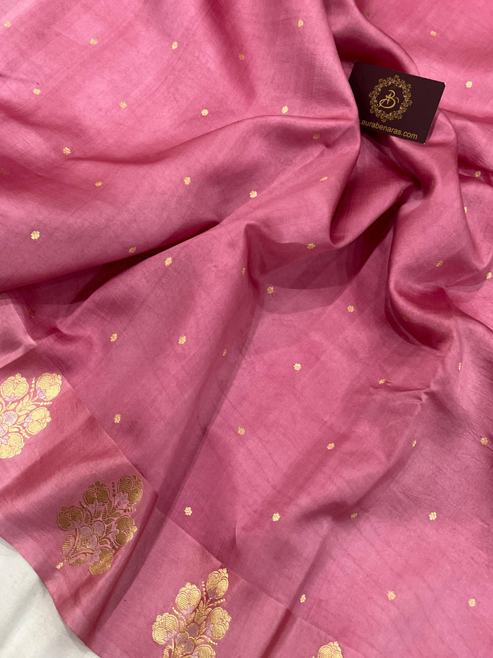 Pastel Pink Pure Banarasi Handloom Silk Saree - Aura Benaras