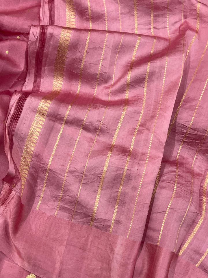 Pastel Pink Pure Banarasi Handloom Silk Saree - Aura Benaras