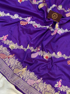 Purple Pure Banarasi Handloom Katan Silk Saree - Aura Benaras