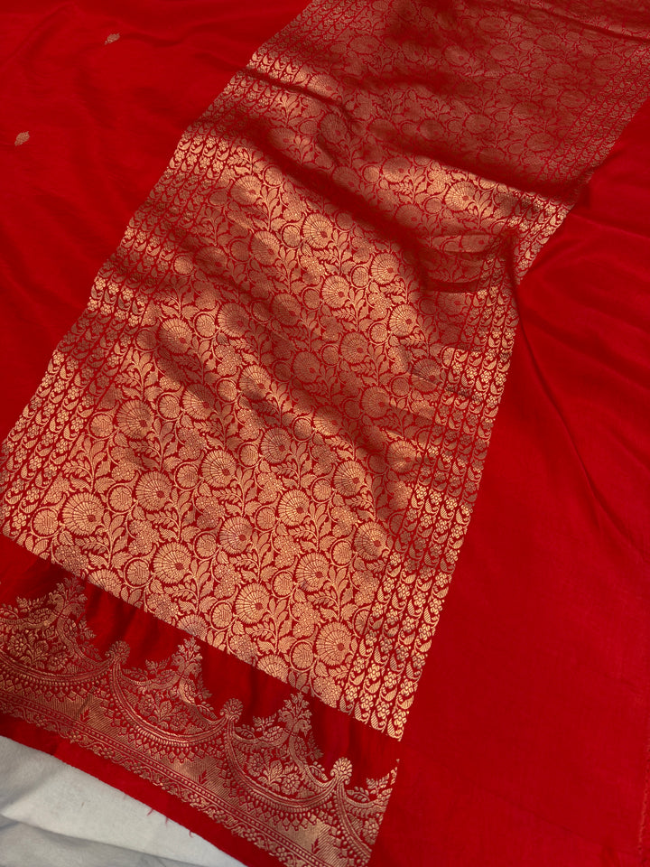 Red Pure Katan Silk Banarasi Handloom Saree