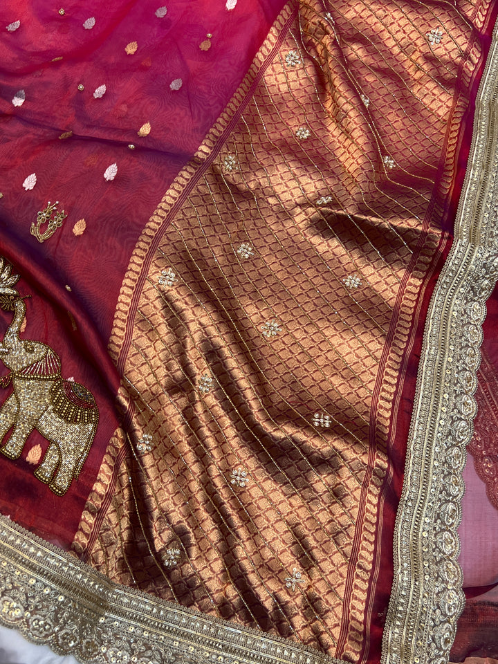 Maroon Pure Tissue Silk Handloom Banarasi Saree
