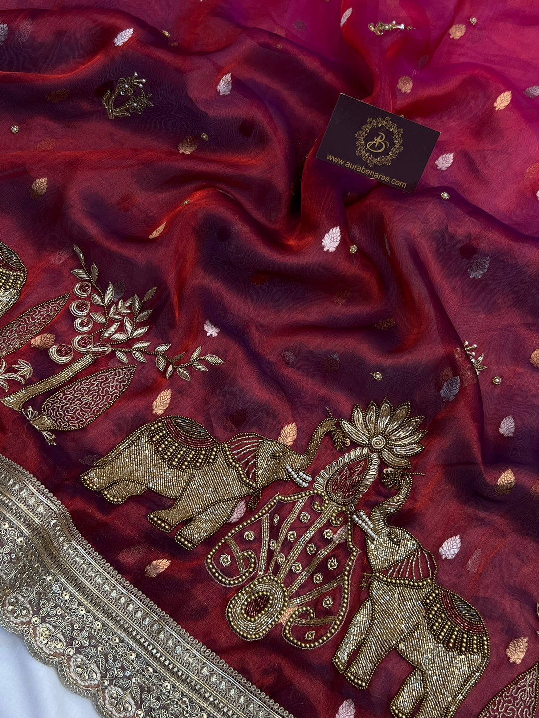 
Maroon Pure Tissue Silk Handloom Banarasi Saree
