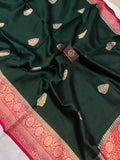 Bottle Green Pure Banarasi Handloom Silk Saree - Aura Benaras