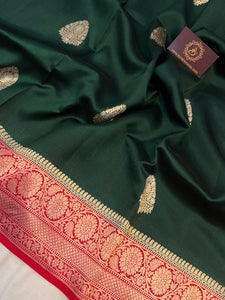 Bottle Green Pure Banarasi Handloom Silk Saree - Aura Benaras