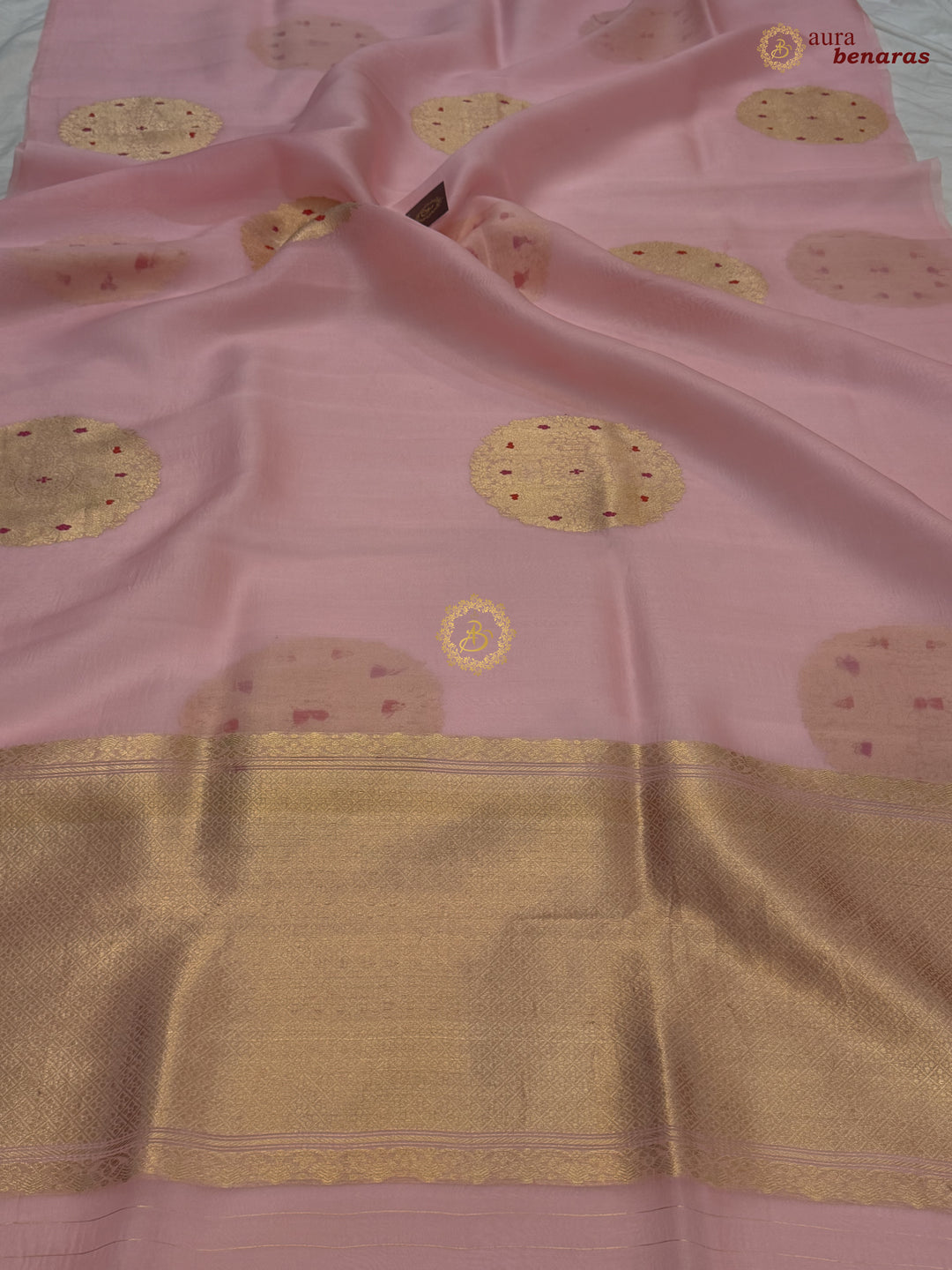 Baby Pink Pure Banarasi Handloom Kora Silk Saree - AuraBenaras