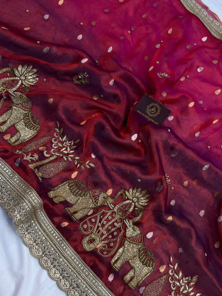 Maroon Pure Tissue Silk Handloom Banarasi Saree
