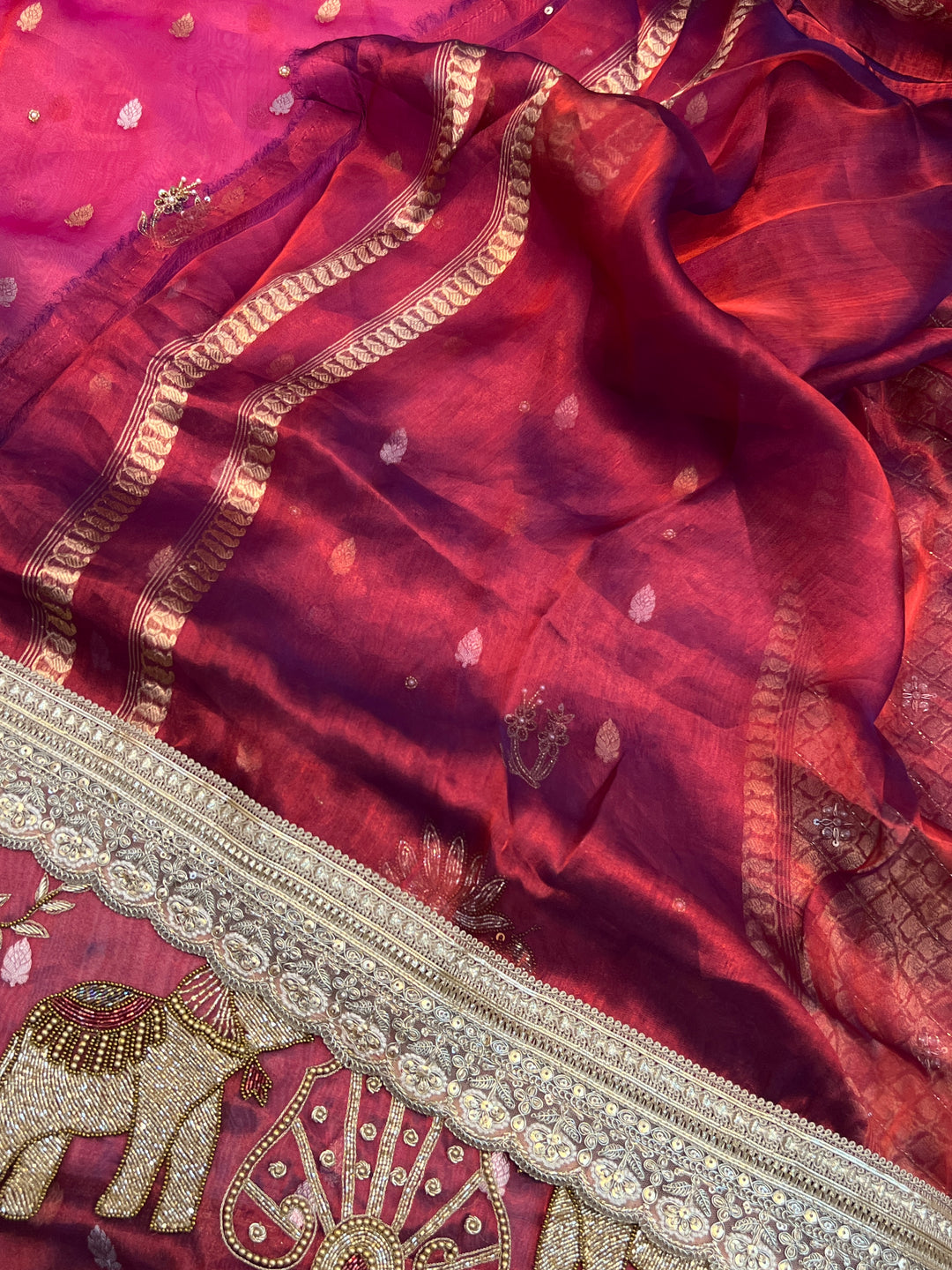 Maroon Pure Tissue Silk Handloom Banarasi Saree
