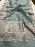 Greyish Green Banarasi Handloom Kora Silk Saree