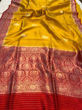 Mustard Yellow Pure Banarasi Handloom Silk Saree - Aura Benaras