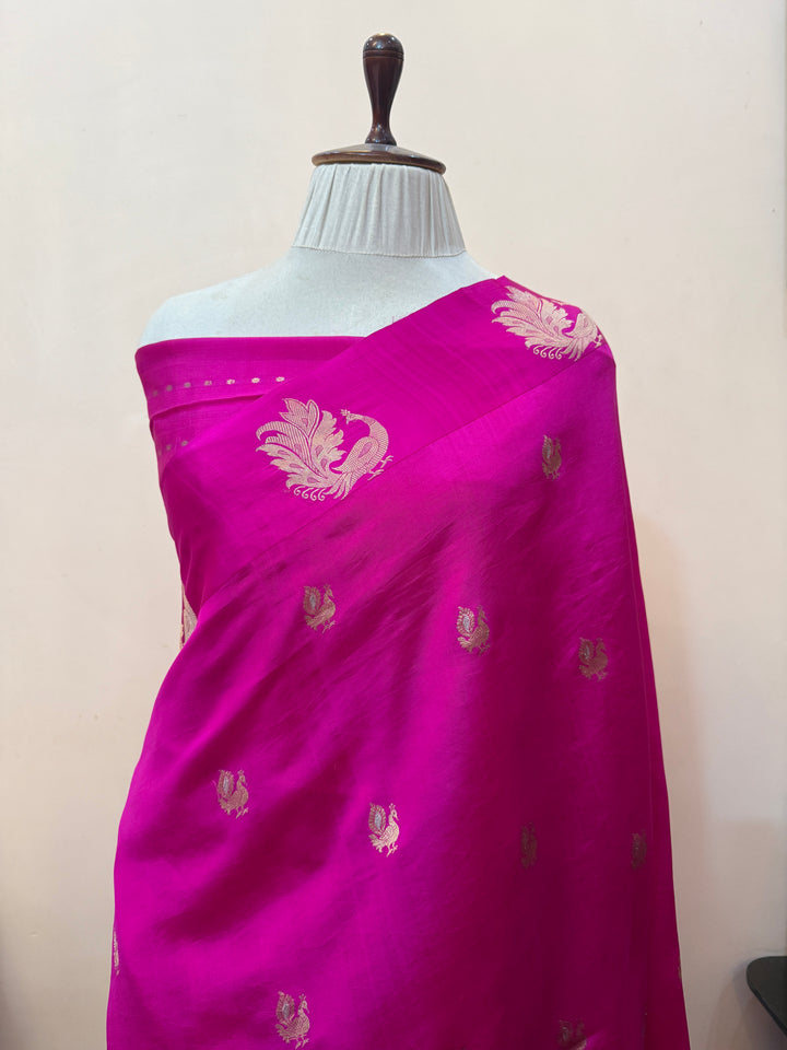 Rani Pink Pure Silk Handloom Banarasi Saree