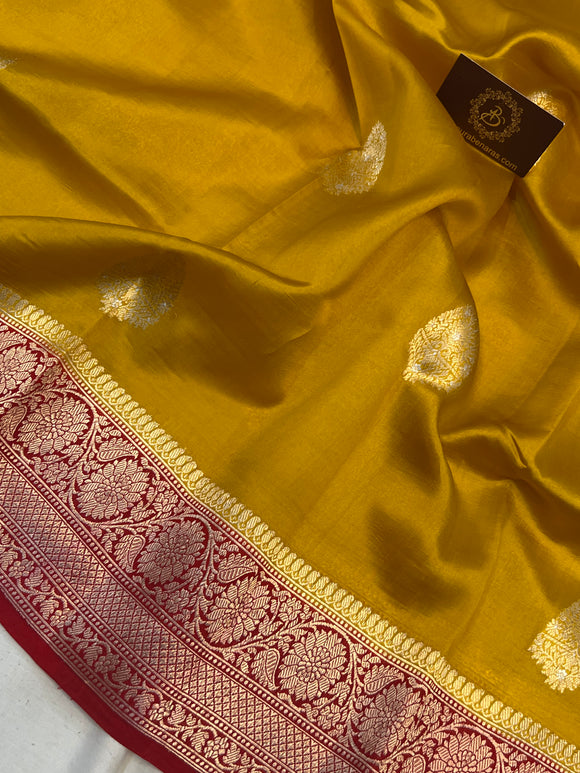 Mustard Yellow Pure Banarasi Handloom Silk Saree - Aura Benaras