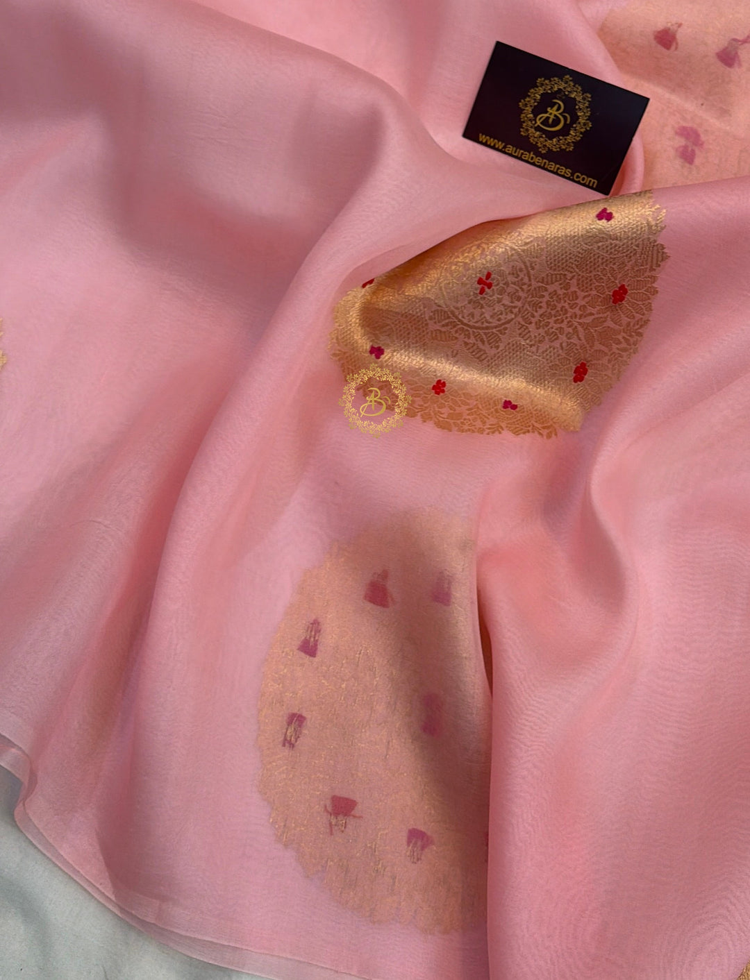 Baby Pink Pure Banarasi Handloom Kora Silk Saree - AuraBenaras