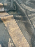 Greyish Green Banarasi Handloom Kora Silk Saree