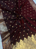 Garnet Banarasi Handloom Satin Silk Saree - Aura Benaras