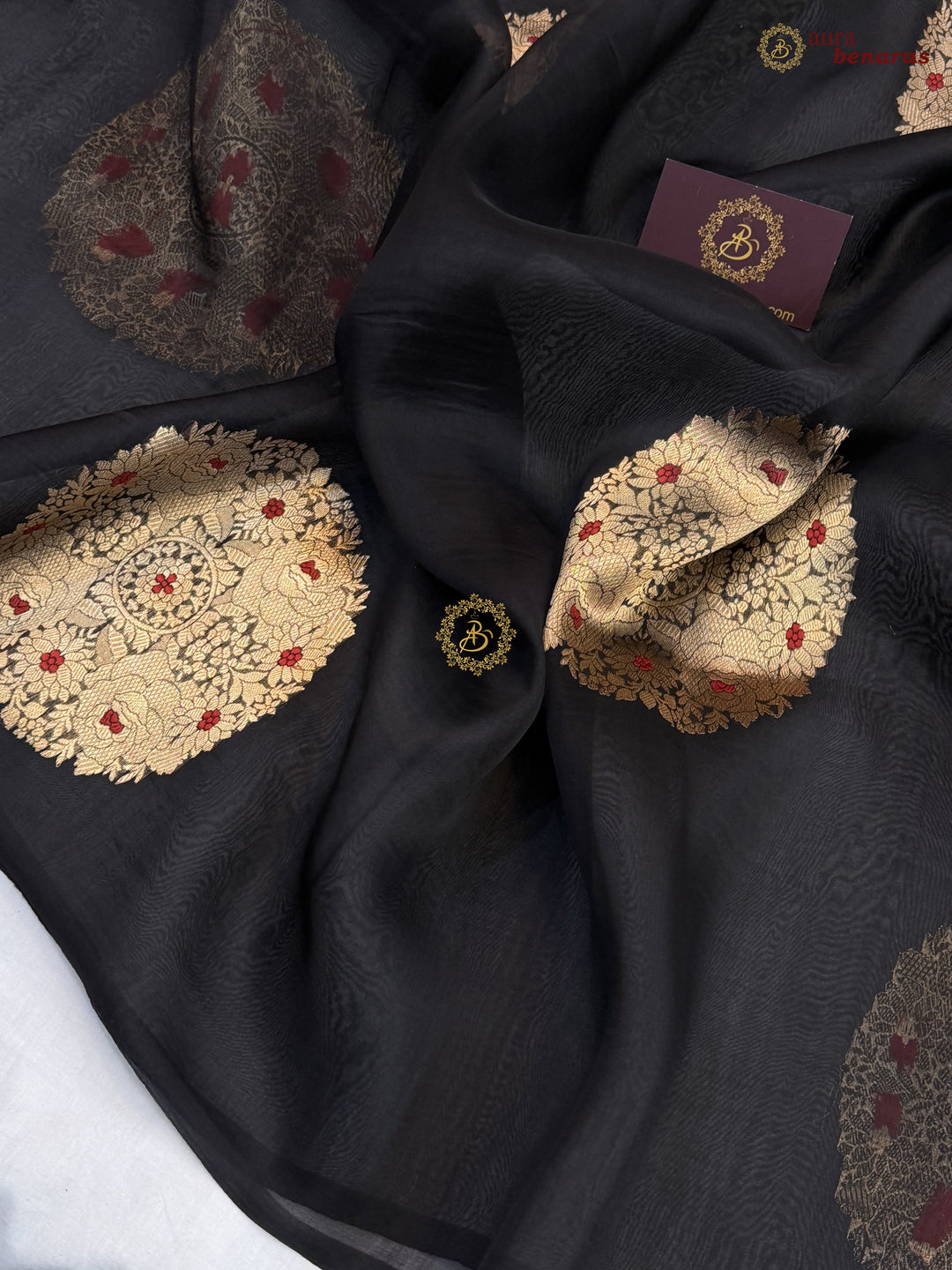 Black Pure Banarasi Handloom Kora Silk Saree - AuraBenaras
