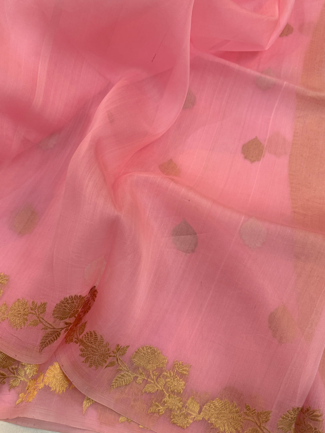 Baby Pink Pure Kora Silk Handloom Banarasi Saree