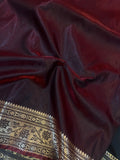 Garnet Banarasi Handloom Satin Silk Saree - Aura Benaras