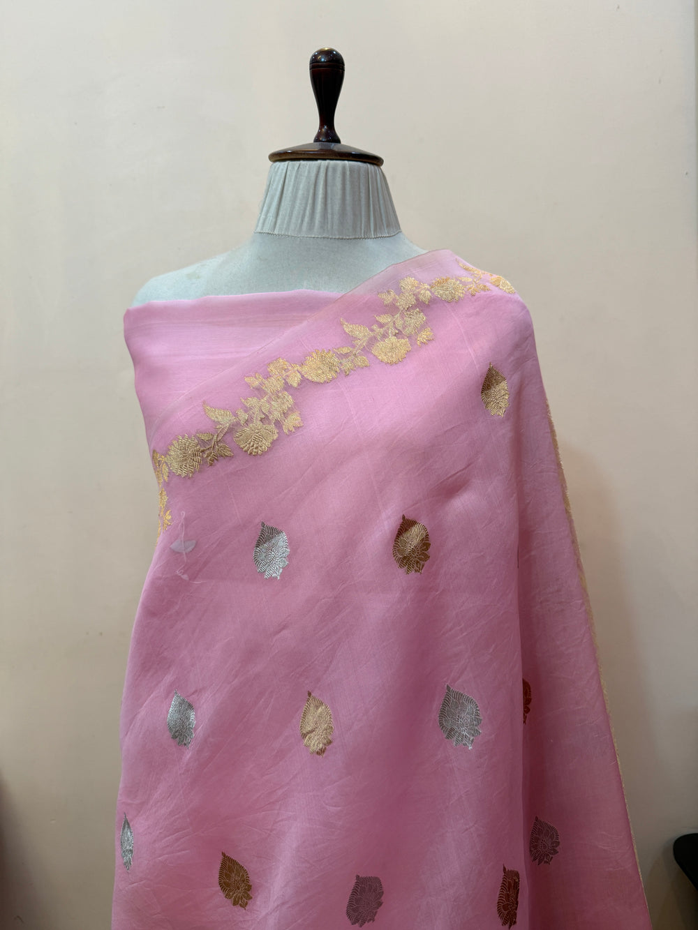 Baby Pink Pure Kora Silk Handloom Banarasi Saree