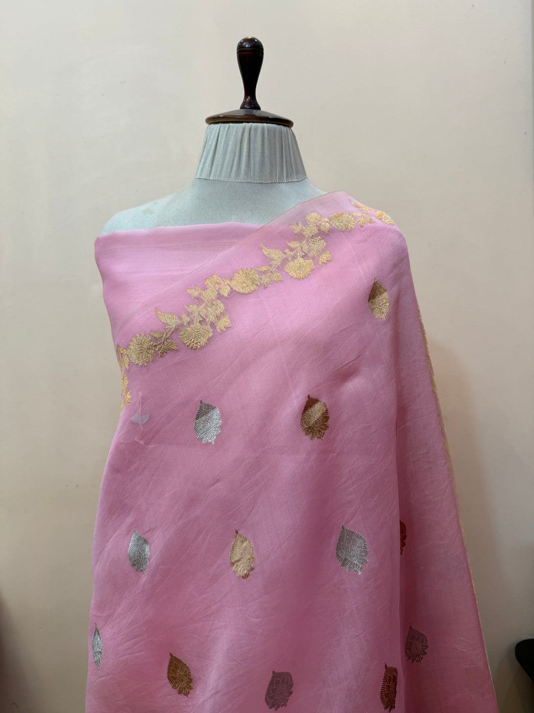 Baby Pink Pure Kora Silk Handloom Banarasi Saree