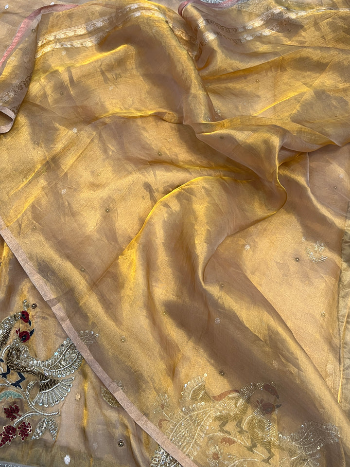 Golden Pure Tissue Silk Handloom Banarasi Saree