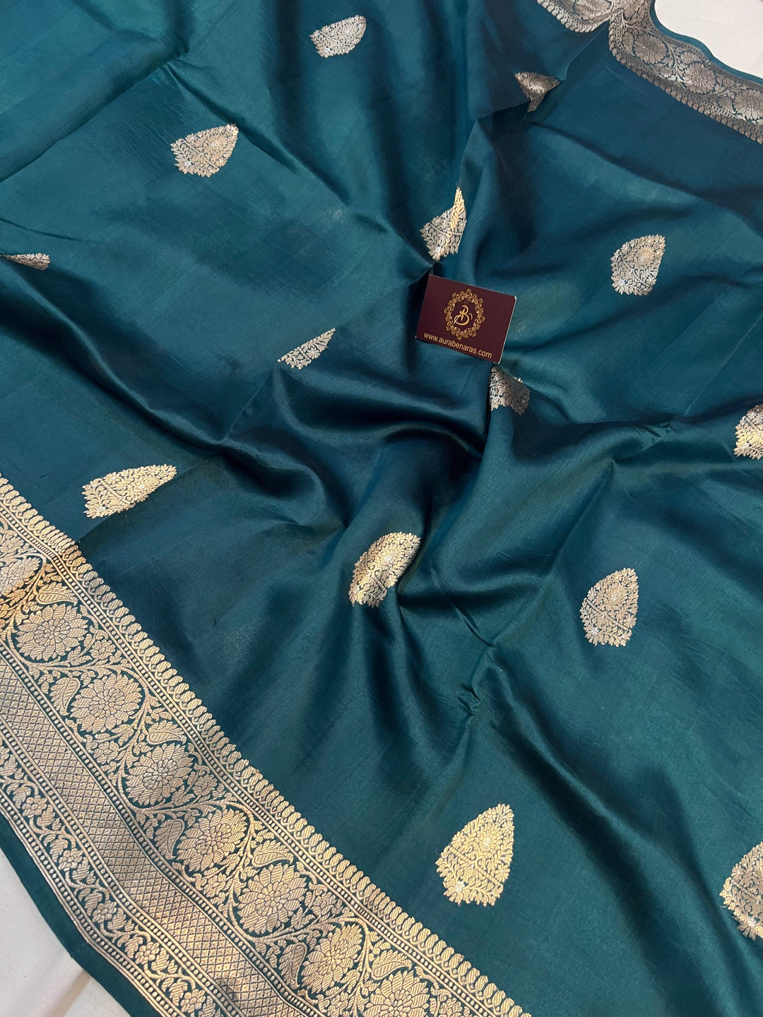 Rama Green Pure Banarasi Handloom Silk Saree - Aura Benaras