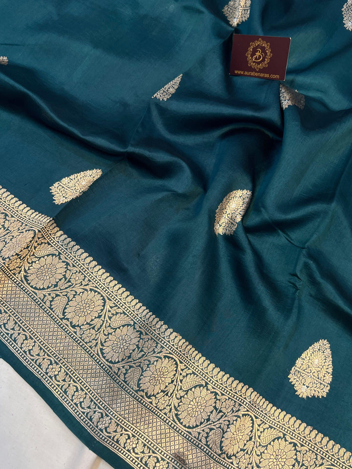 Rama Green Pure Banarasi Handloom Silk Saree - Aura Benaras