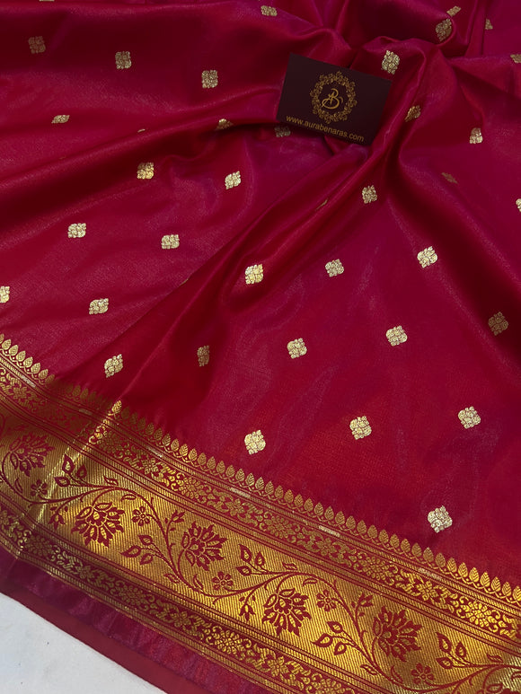 Rani Pink Banarasi Handloom Satin Silk Saree - Aura Benaras