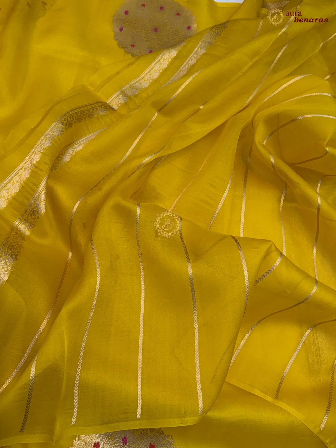 Yellow Pure Banarasi Handloom Kora Silk Saree - AuraBenaras