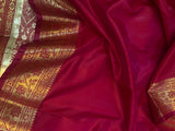 Rani Pink Banarasi Handloom Satin Silk Saree - Aura Benaras