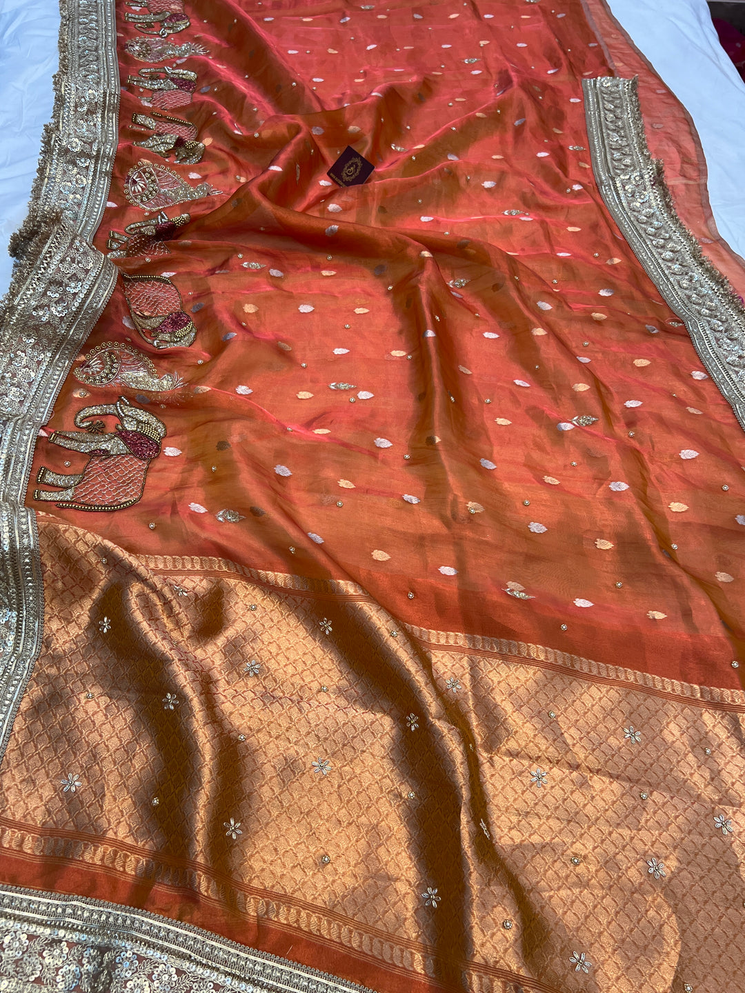 Orange Pure Tissue Silk Handloom Banarasi Saree