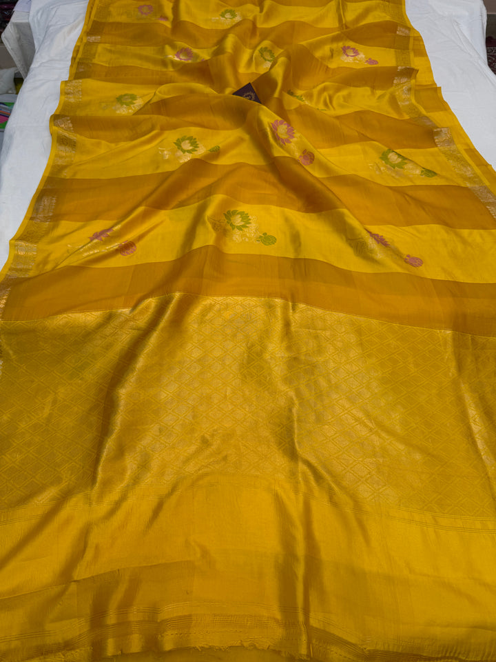 Yellow Pure Silk Handloom Banarasi Saree