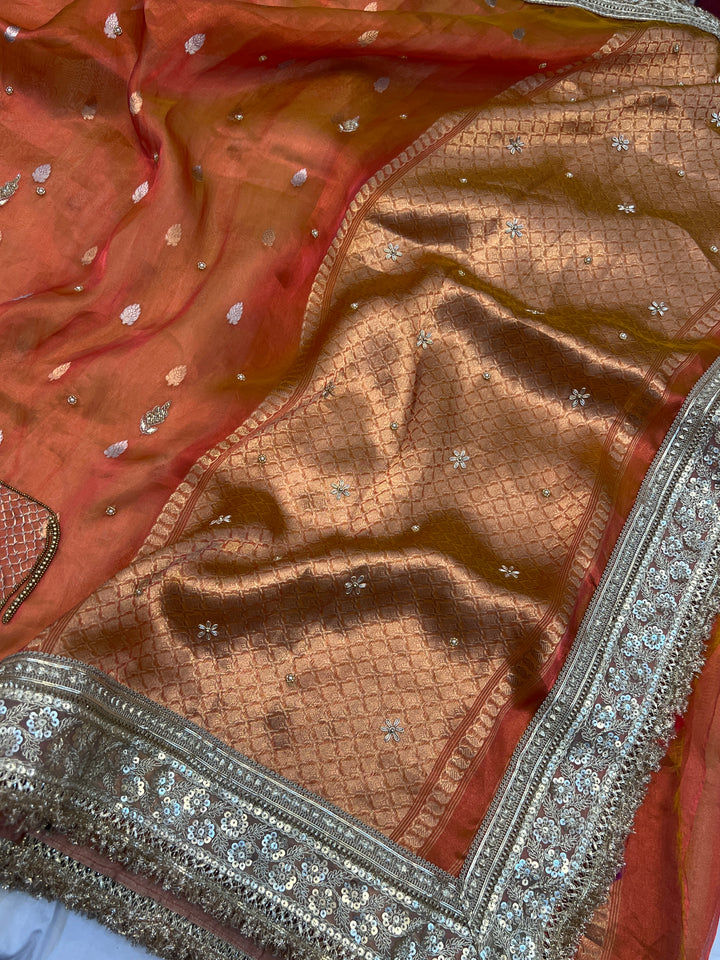 Orange Pure Tissue Silk Handloom Banarasi Saree